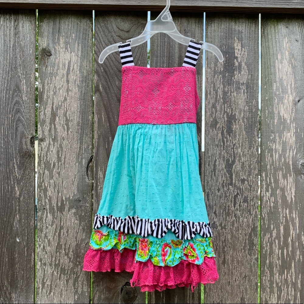 Counting Daisies Girls Dress size 5 aqua ruffles